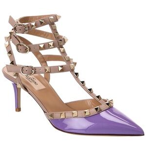 Valentino Rockstud Caged 65 Patent Ankle Strap Pump